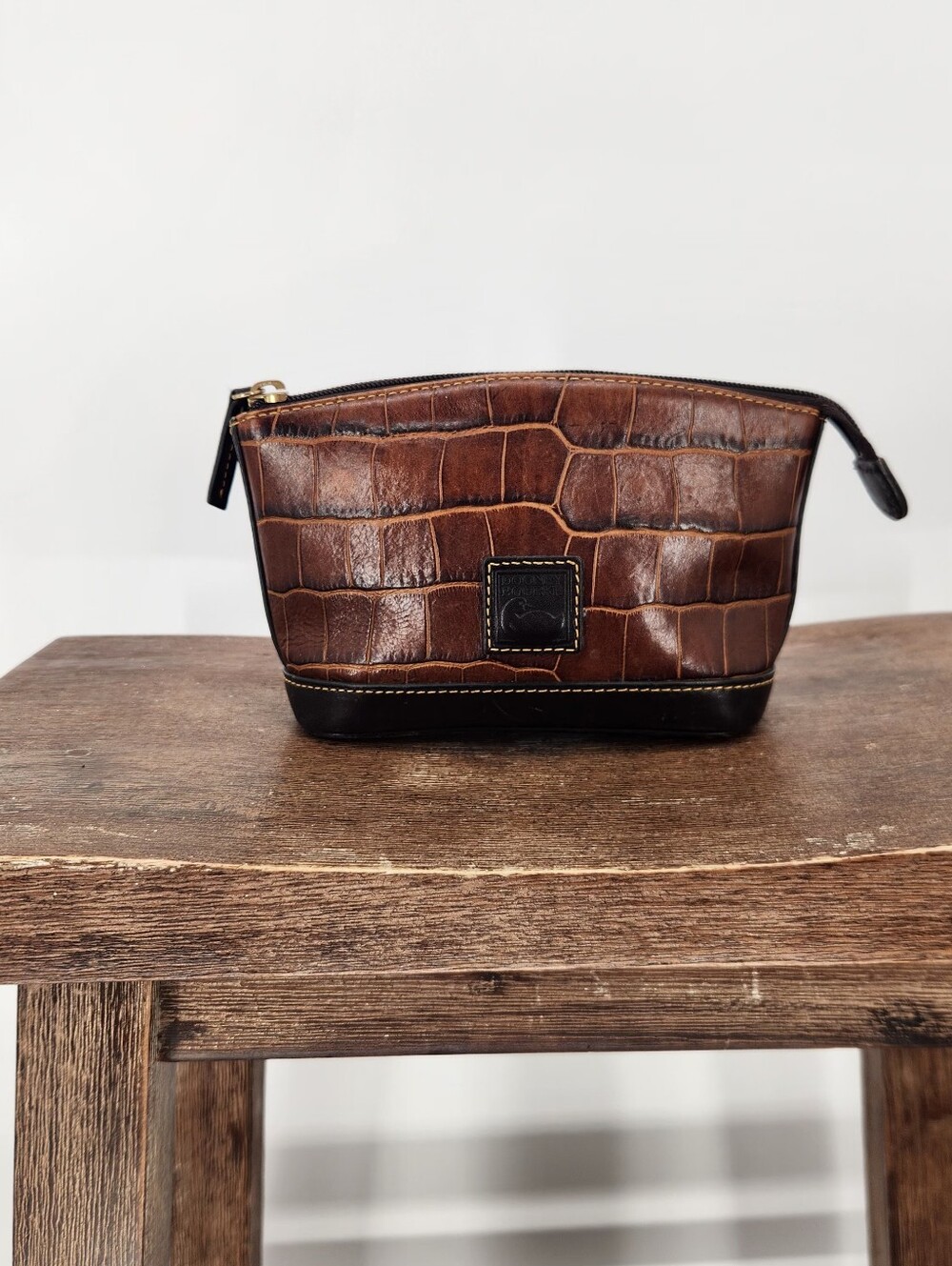 Dooney & Bourke Brown Croc-Embossed Leather Toiletry Pouch